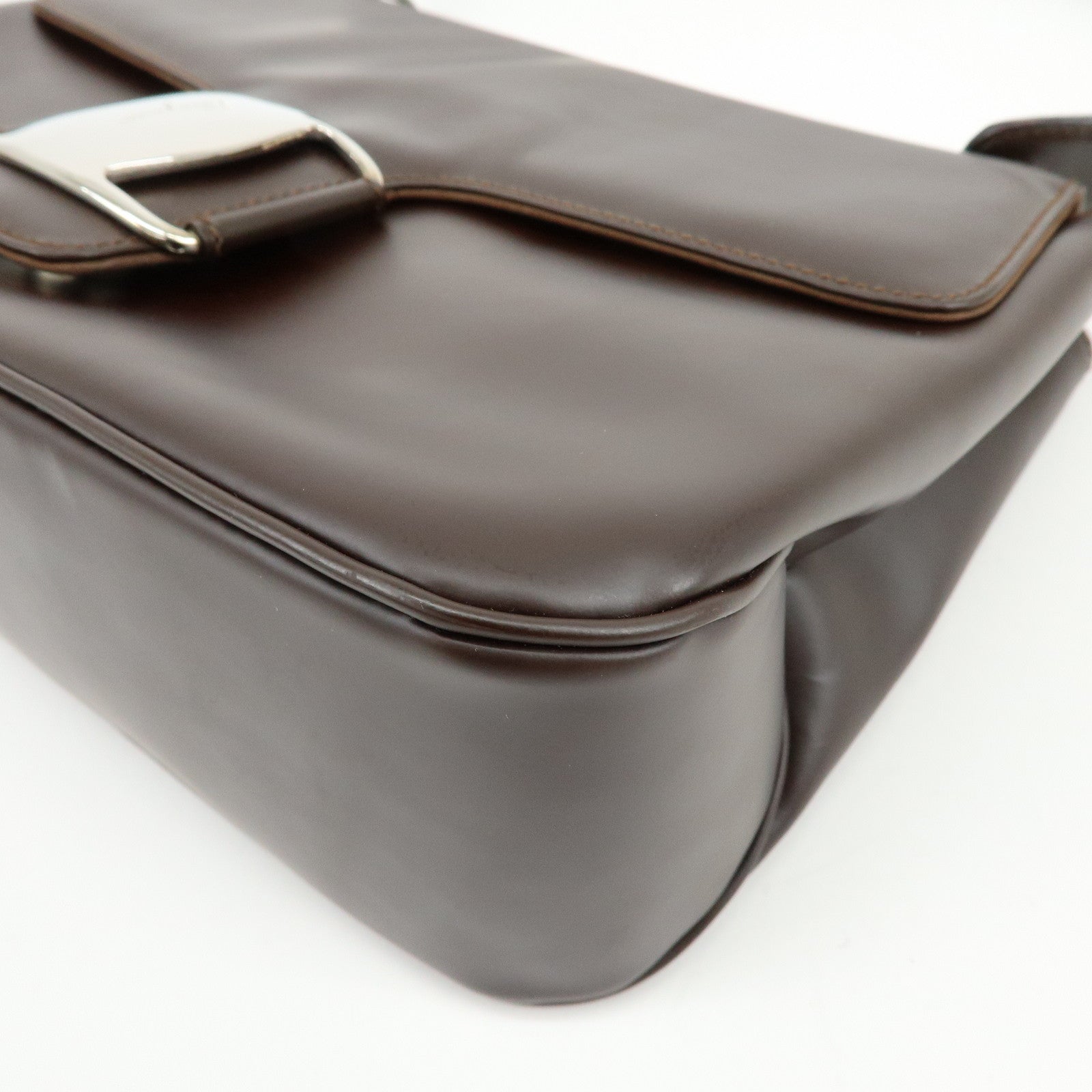 Ferragamo Vara Leather Shoulder Bag Hand Bag Dark Brown