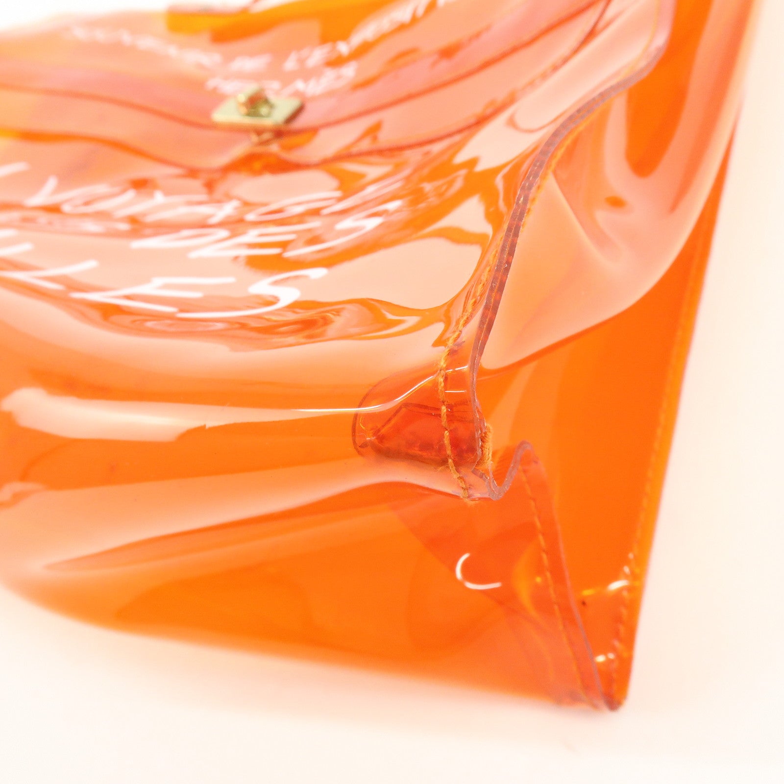 HERMES Kelly Vinyl Hand Bag Clear Orange