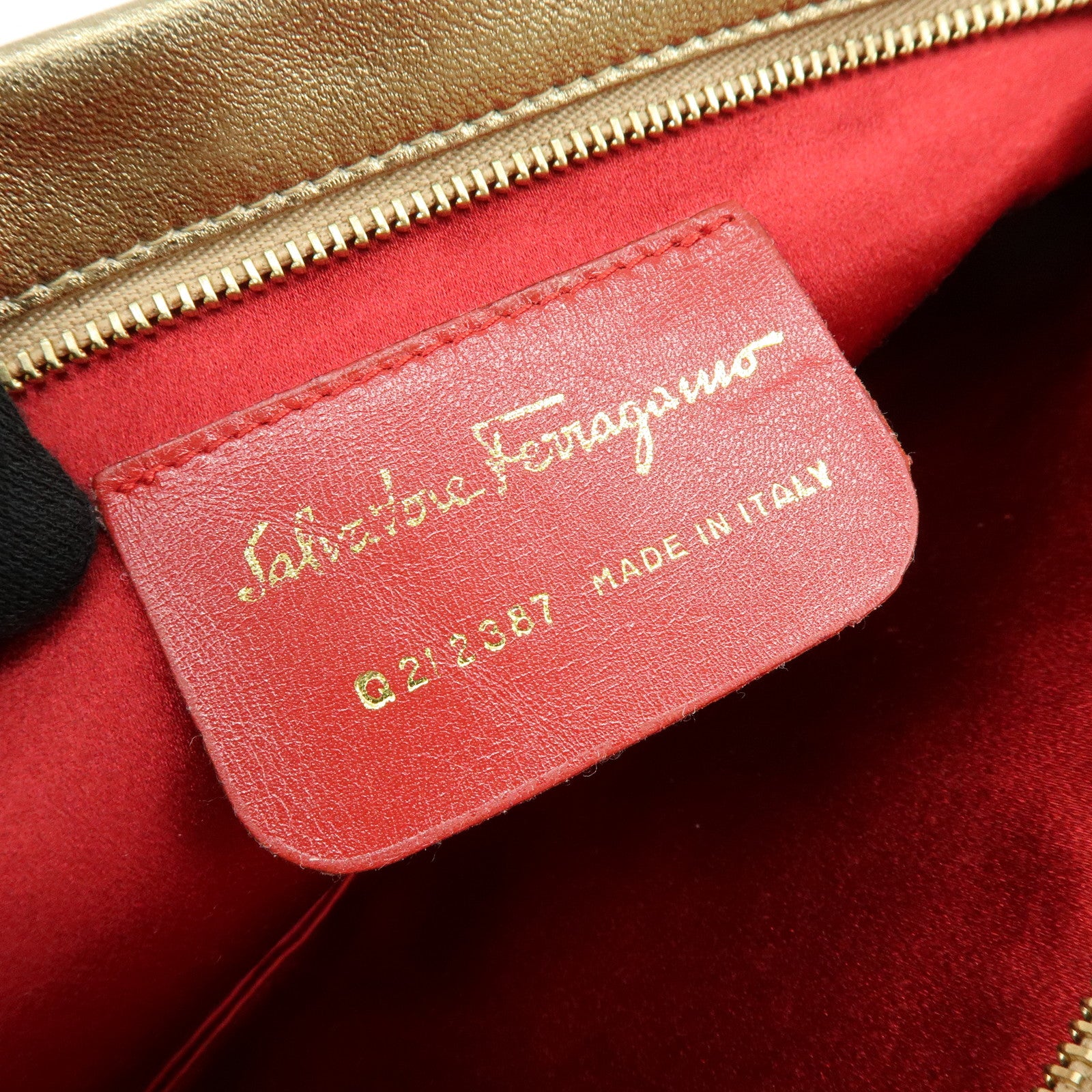 Ferragamo Gancini Nappa Leather Shoulder Hand Bag Gold