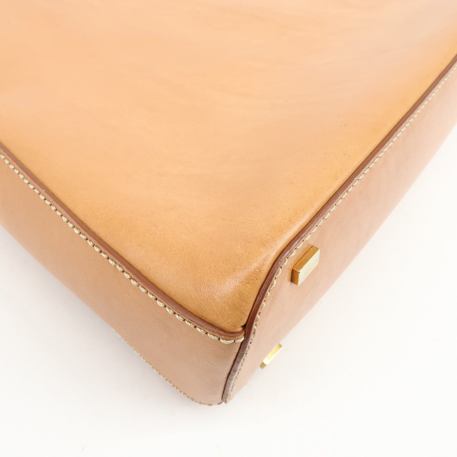 CELINE Logo Leather Turn Lock Shoulder Bag Hand Bag Light Brown