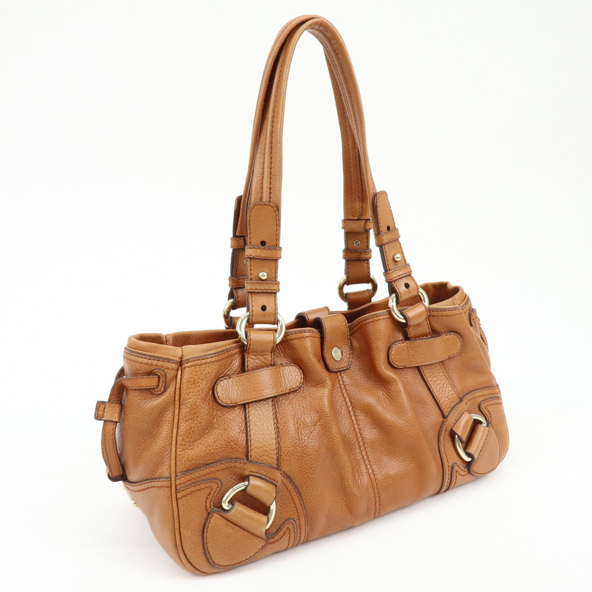 CELINE Macadam Leather Shoulder Bag Boston Bag Brown