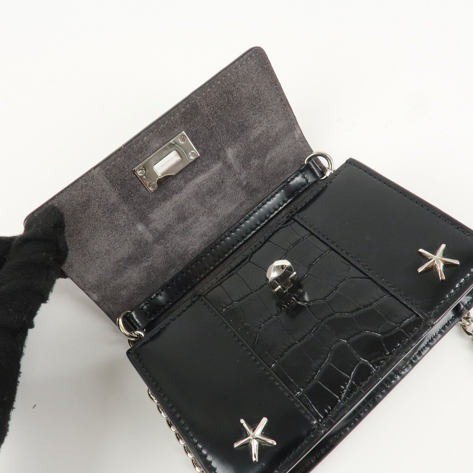 JIMMY CHOO Leather Star Studs Chain Shoulder Bag Crossbody Bag Black Used
