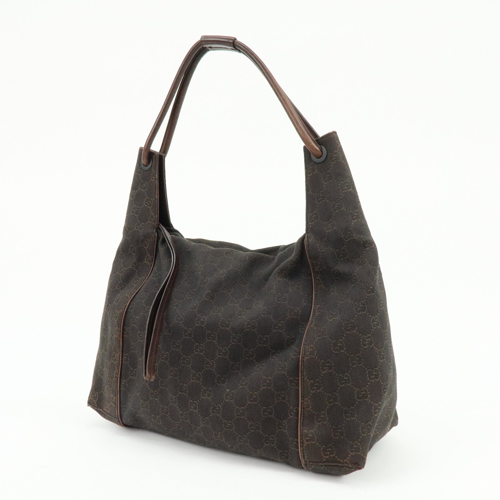 GUCCI GG Canvas Leather Shoulder Bag Hand Bag Dark Brown 101292