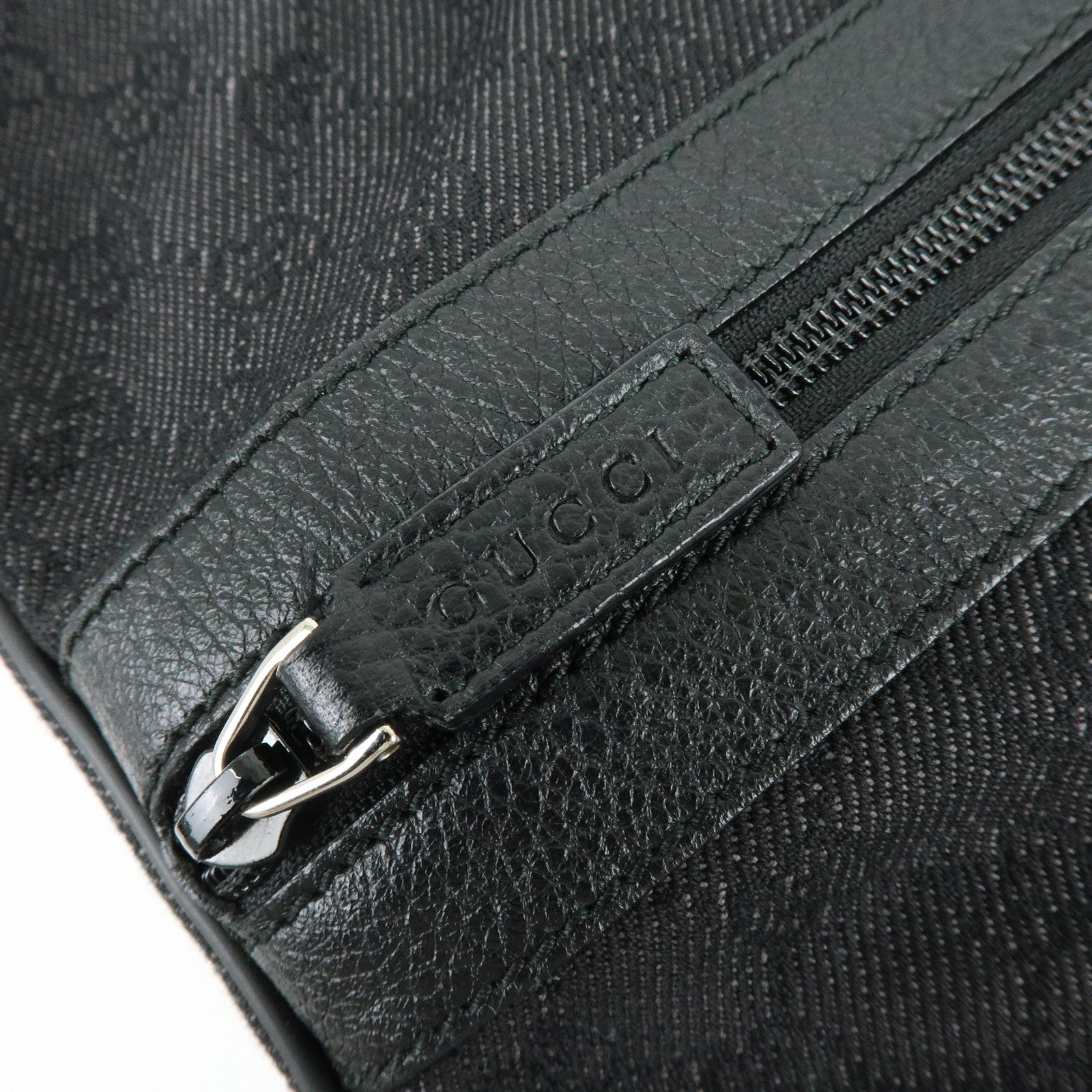 GUCCI GG Denim Leather Boston Bag Shoulder Bag Hand Bag Black 105671