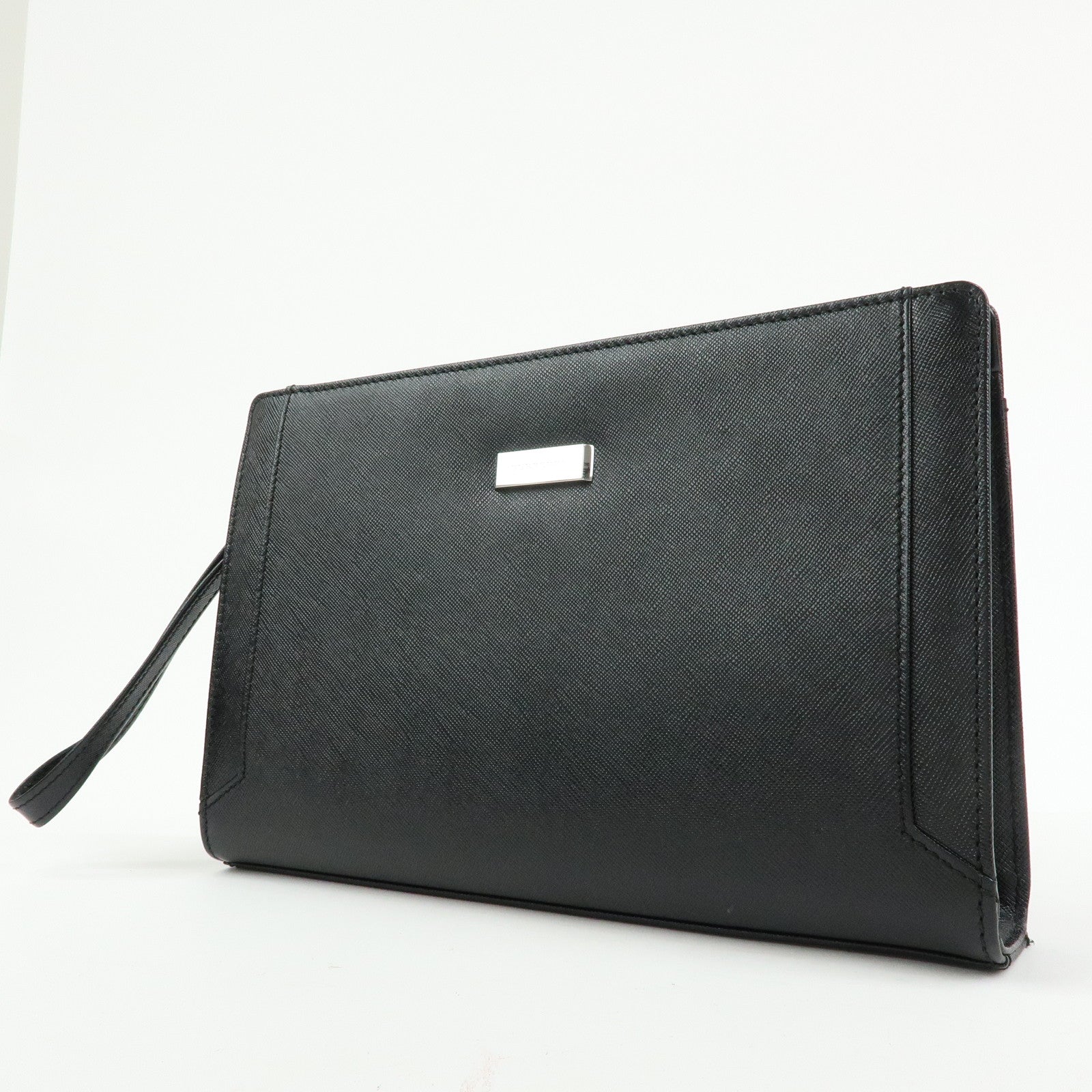 BURBERRY Saffiano Leather Clutch Bag Black