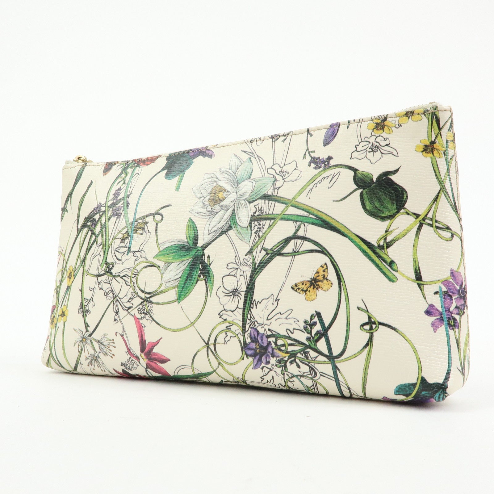 GUCCI Flora Bamboo Leather Cosmetic Accessory Pouch Ivory 338815