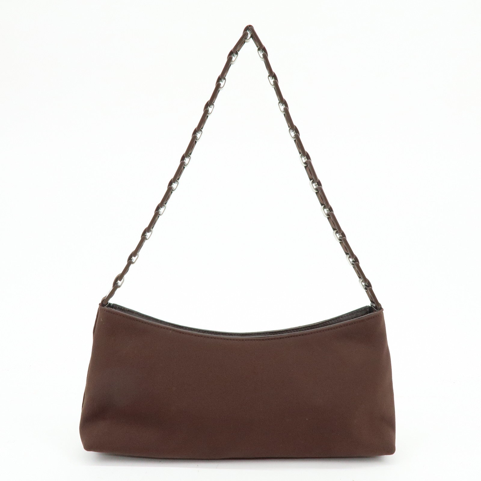 Ferragamo Varra Nylon Leather Chain Shoulder Bag Hand Bag Brown
