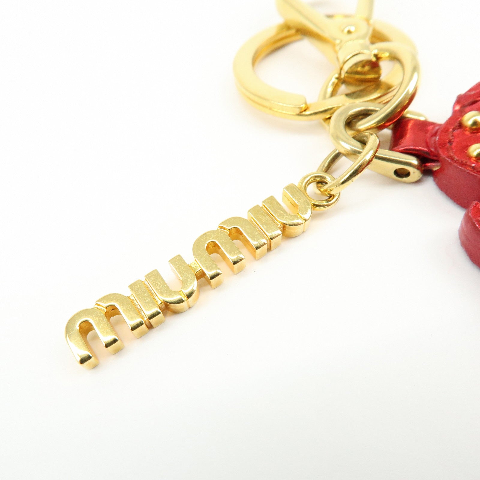 MIU MIU Patent Leather RhineStone Bag Charm Key Chain Ballerina Red