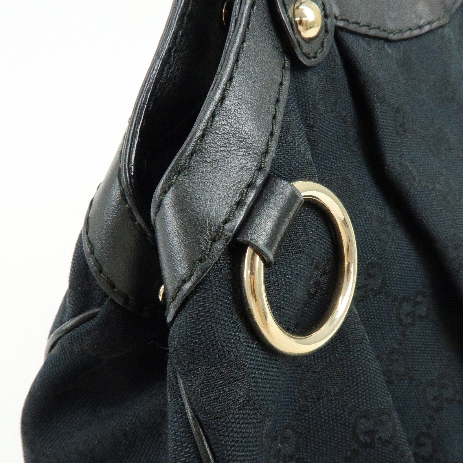 GUCCI Sukey GG Canvas Leather Tote Bag Hand Bag Black 211944