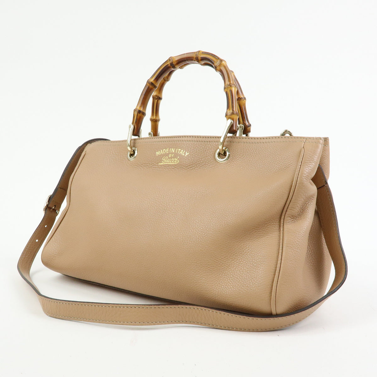 GUCCI Bamboo Shopper Medium 2Way Bag Shoulder Bag Hand Bag Beige 323660