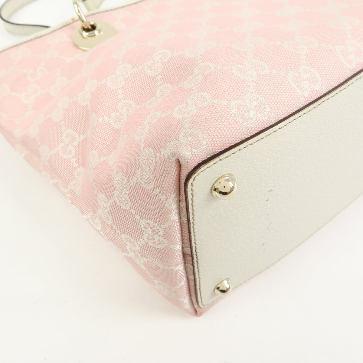 GUCCI GG Canvas Leather Tote Bag Shoulder Bag Pink White 139552
