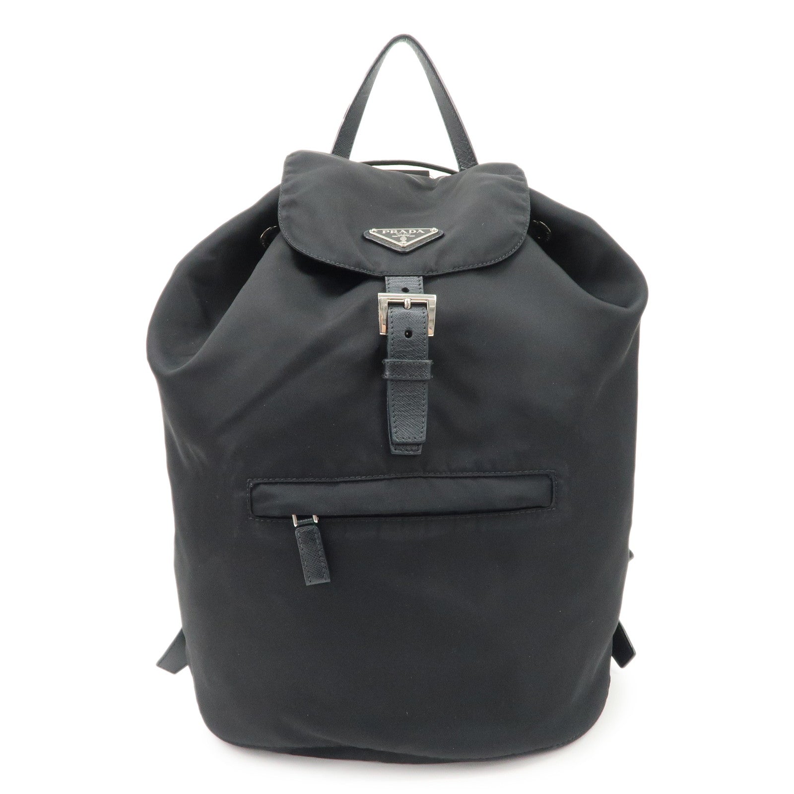 PRADA Triangle Logo Nylon Leather Backpack Ruck Sack Black Used