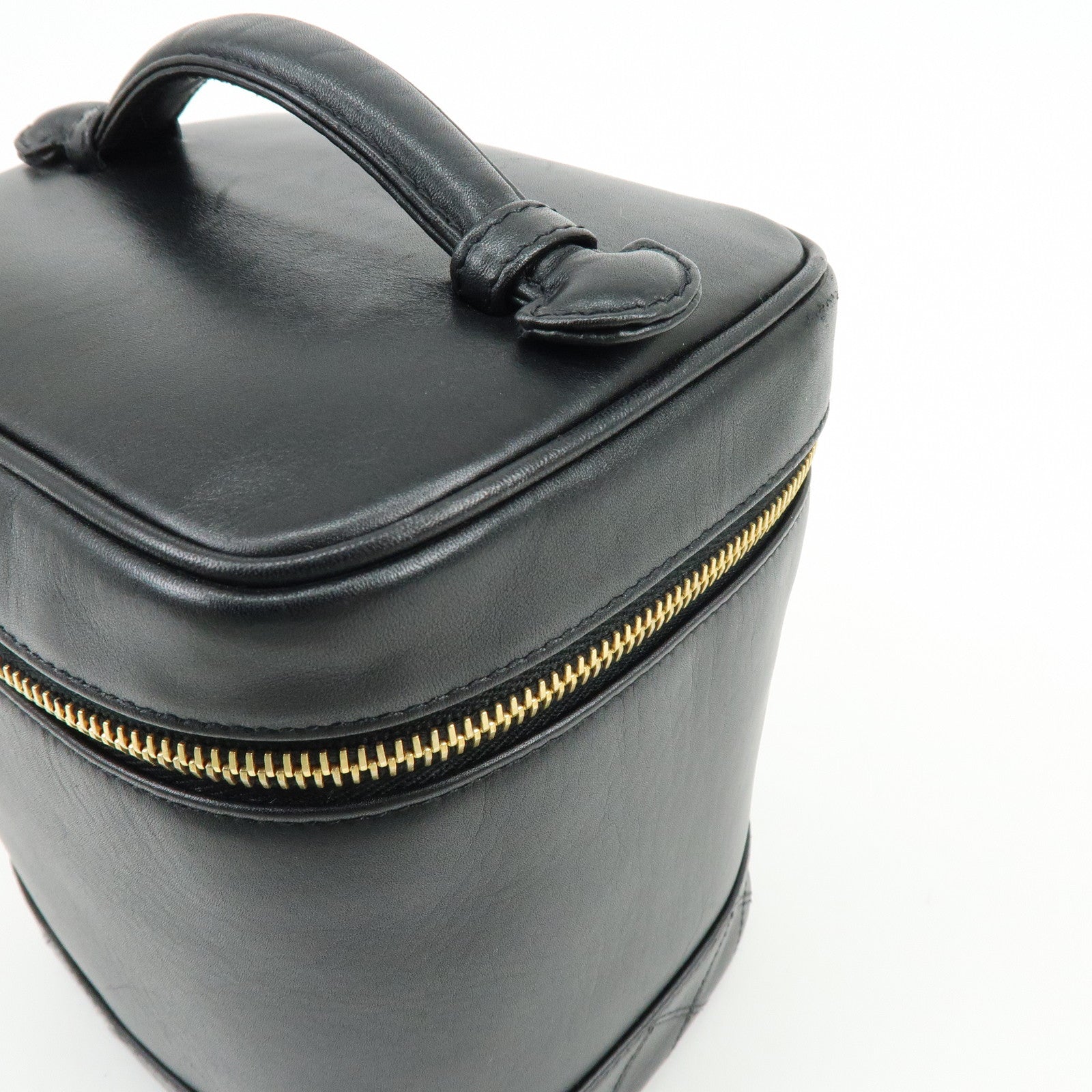 CHANEL Bicolore Lamb Skin Vanity Bag Hand Bag Black A01619