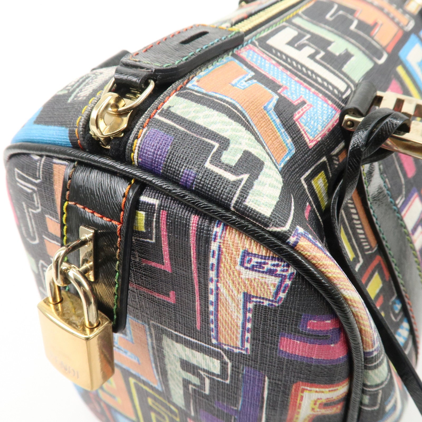 FENDI Zucca PVC Leather Mini Boston Bag Hand Bag Multi Color 8BL068 Used