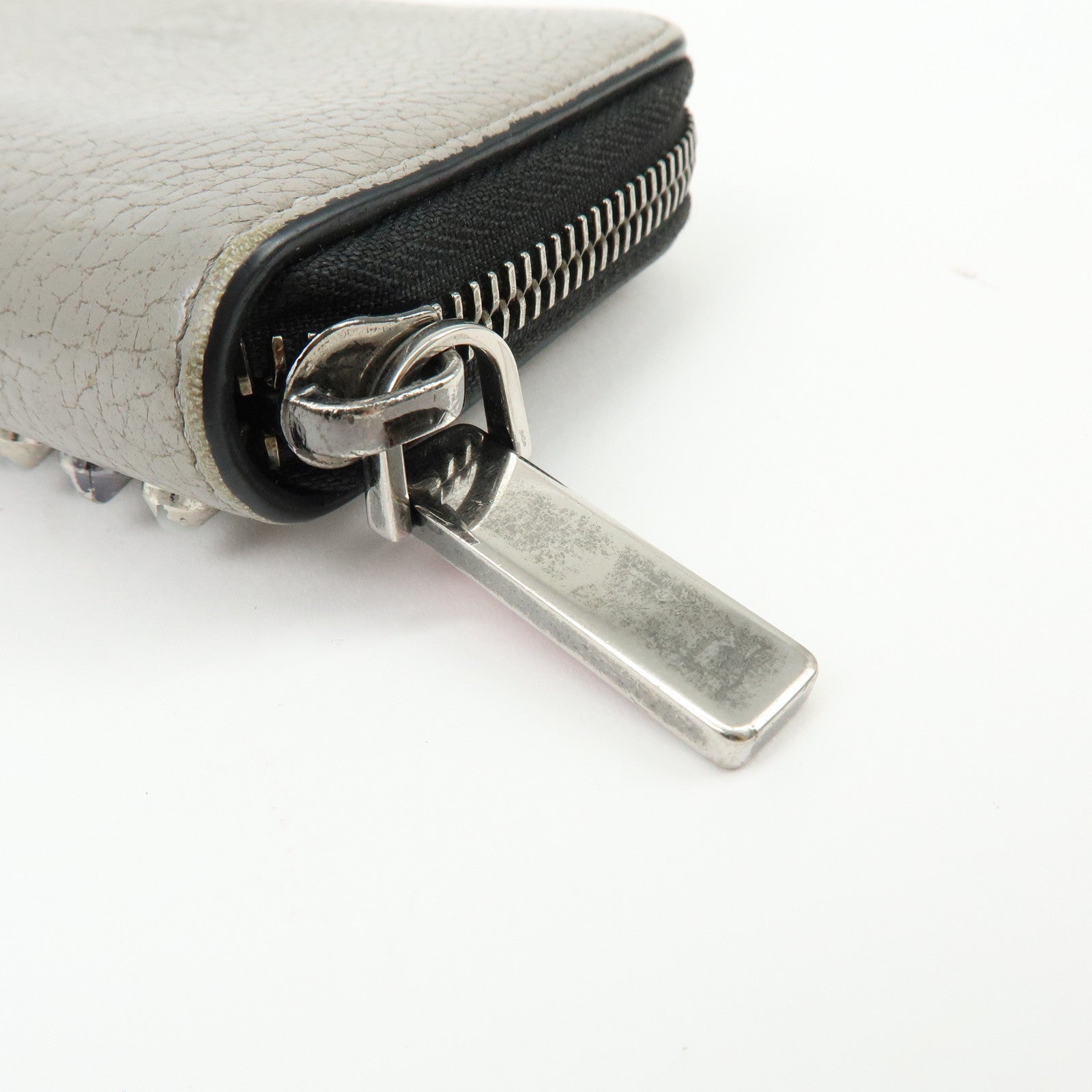 Christian Louboutin Leather Coin Case Coin Purse Studs Beige Black