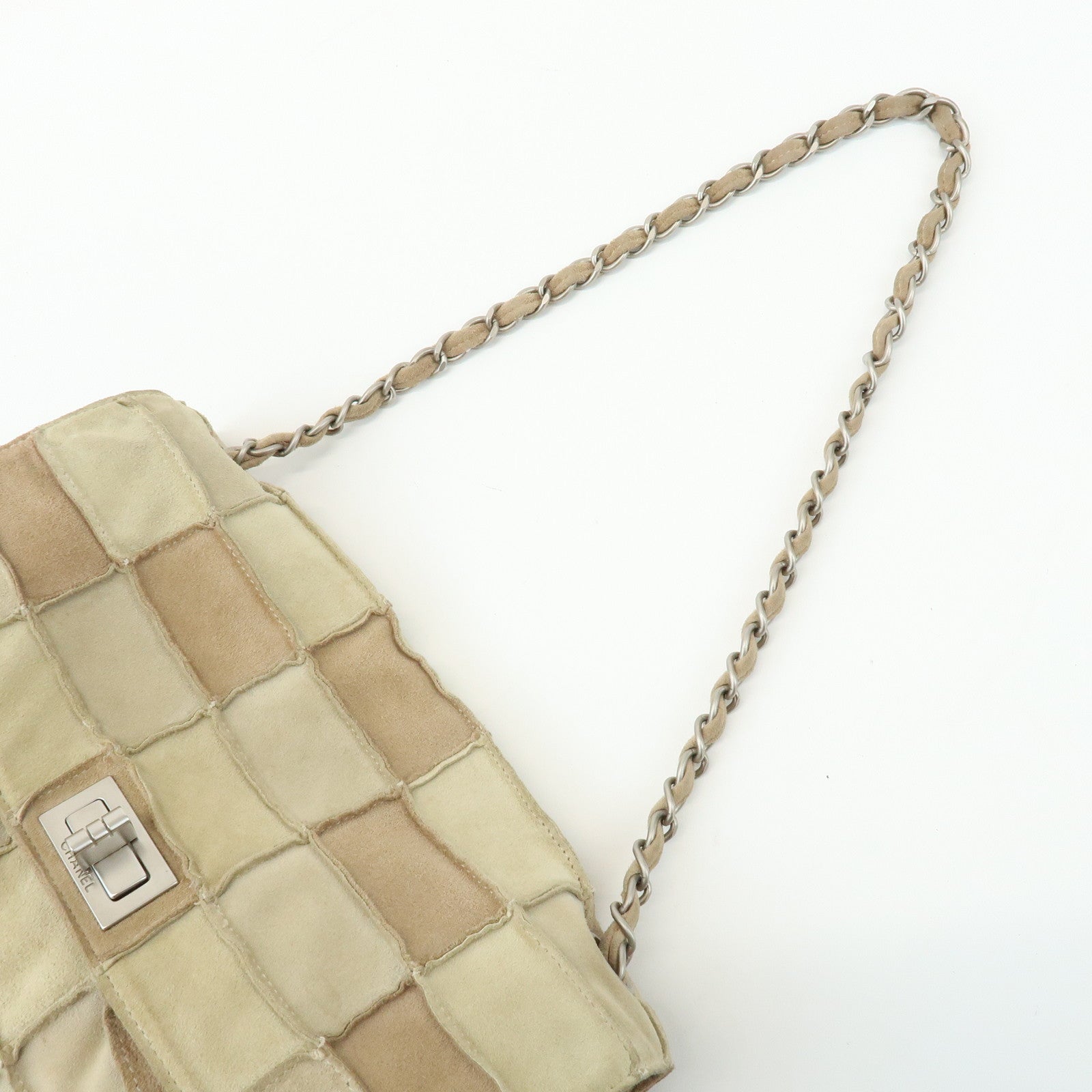 CHANEL 2.55 Suede Patchwork Chain Shoulder Bag Beige A14528