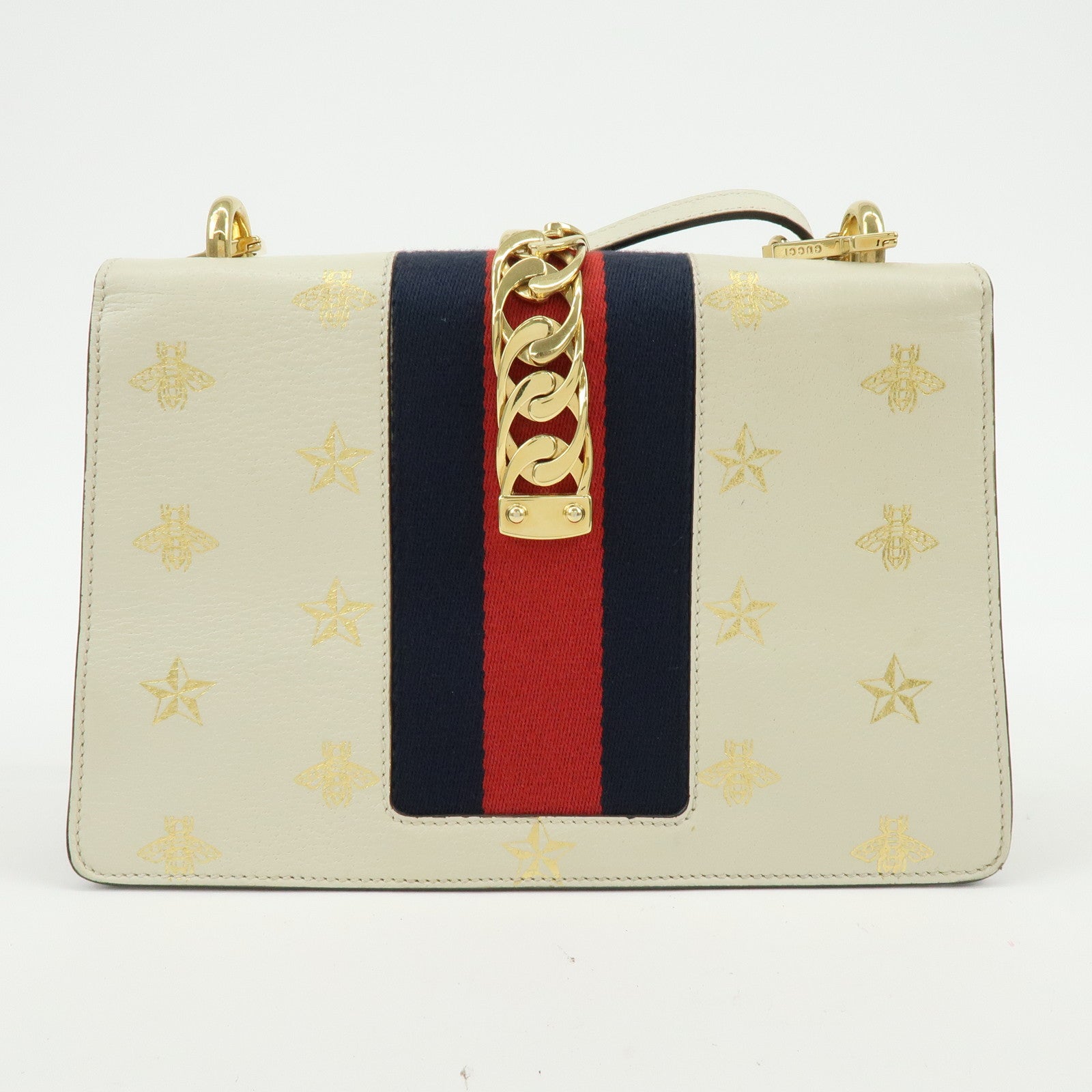GUCCI Sylvie Sherry Calf Leather Shoulder Bag Ivory Bee & Star 524405