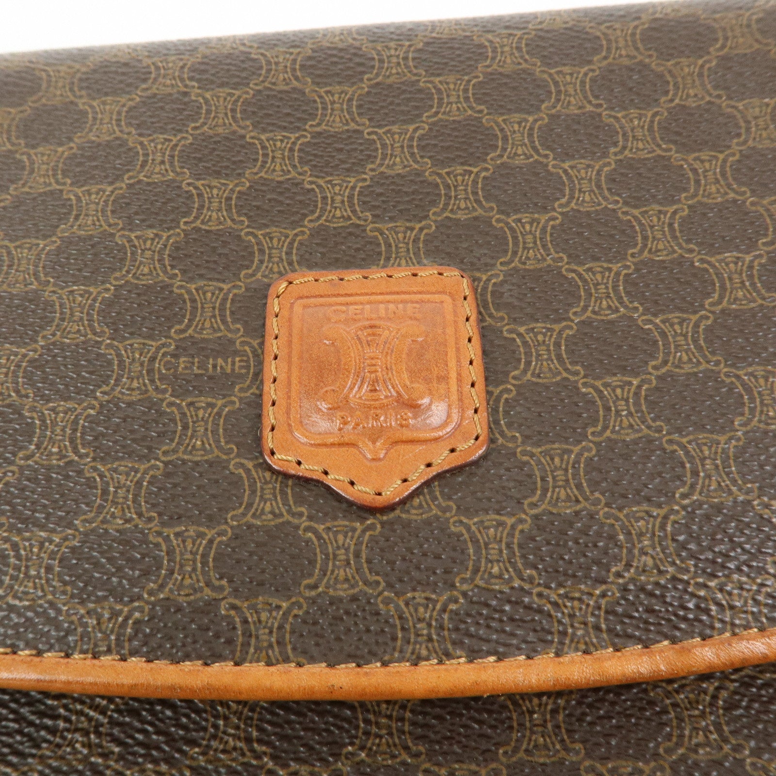 CELINE Macadam Leather Flap Clutch Bag Brown