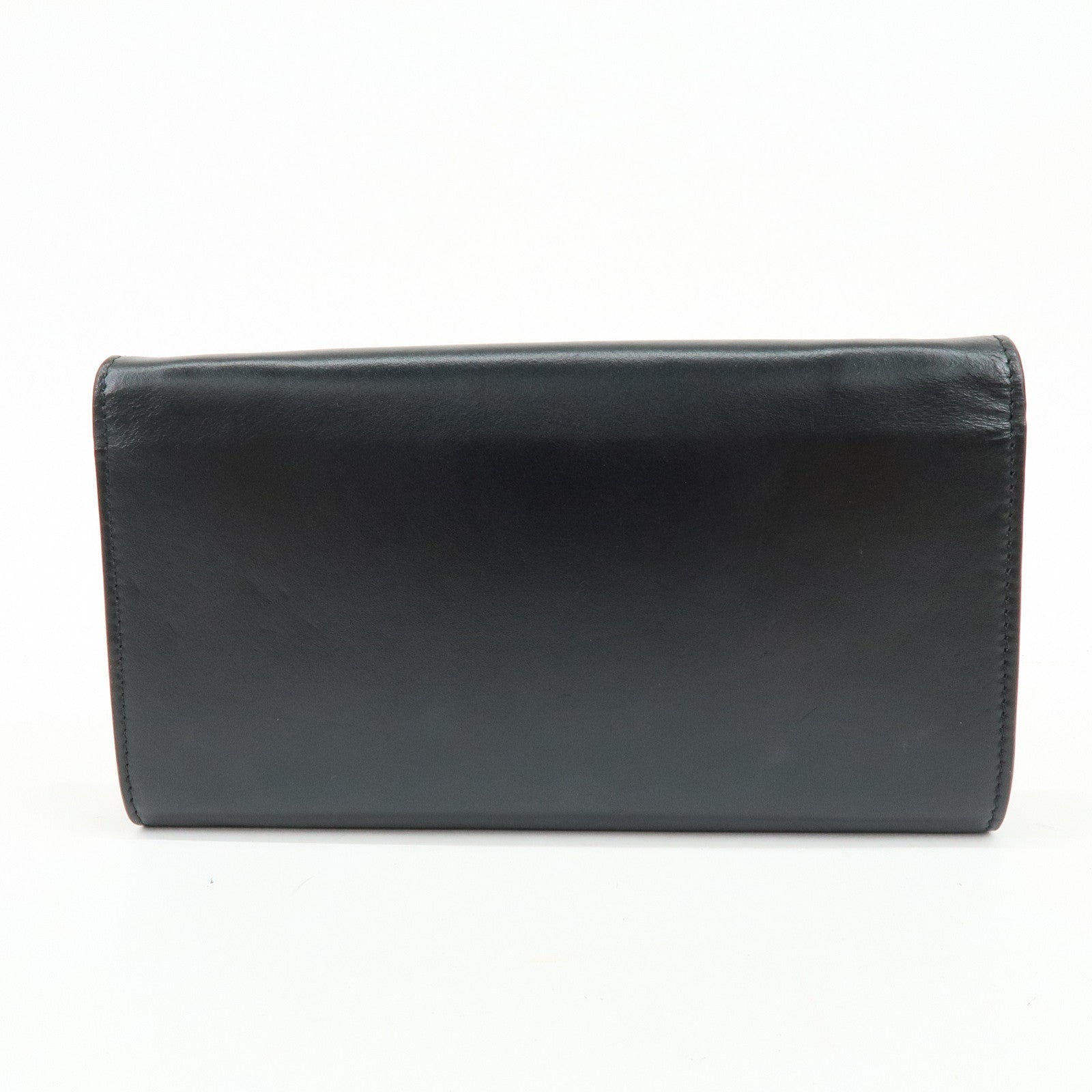 CELINE C Logo Leather Chain Long Flap Wallet Black