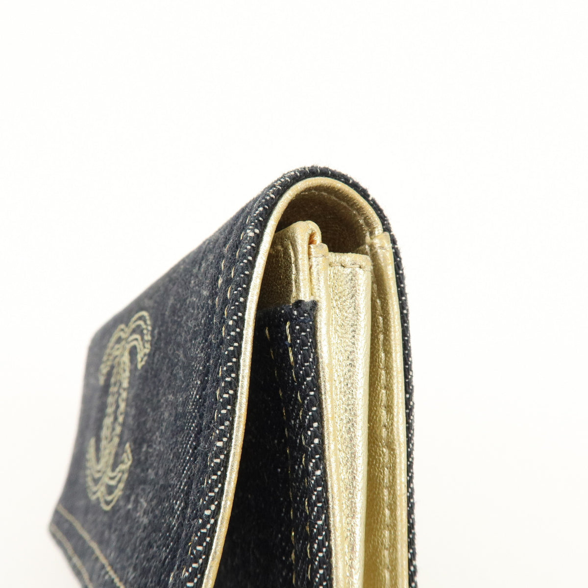CHANEL COCO Mark Denim Long Wallet Indigo Blue Gold A31991