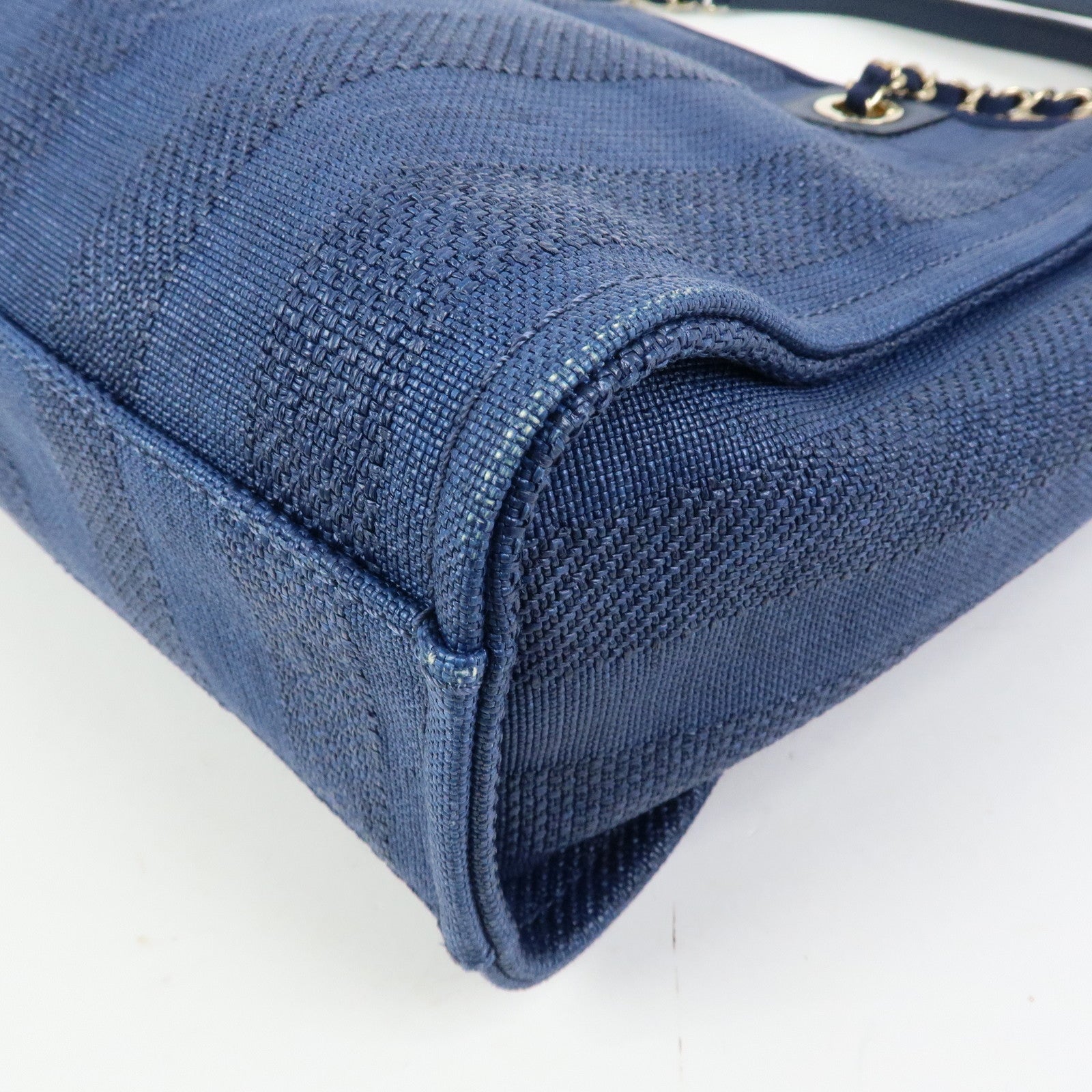 CHANEL Deauville MM Canvas Leather Tote Chain Shoulder Bag A67001