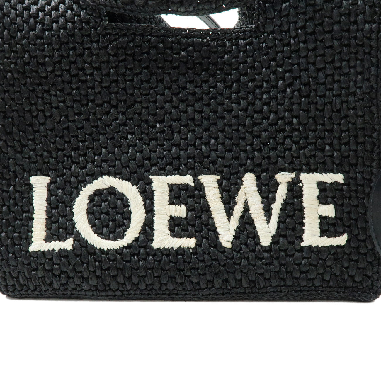 LOEWE Font Tote Raffia 2Way Bag Hand Bag Shoulder Bag Black