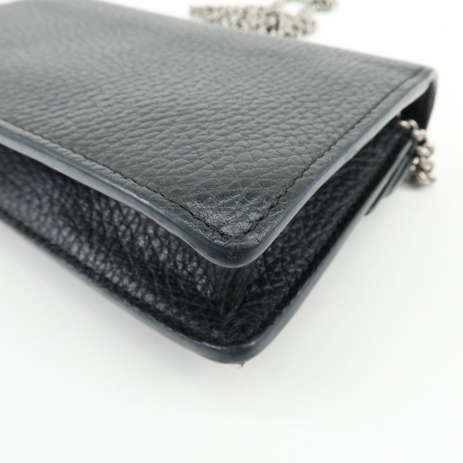 GUCCI Dionysus Super Mini Bag Leather Chain Shoulder Bag Black