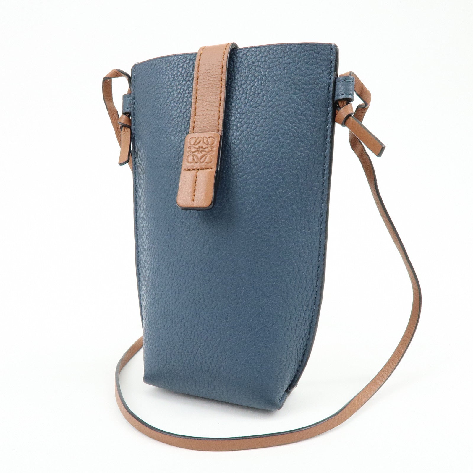 LOEWE Anagram Leather Mini Shoulder Bag Crossbody Bag Blue Brown