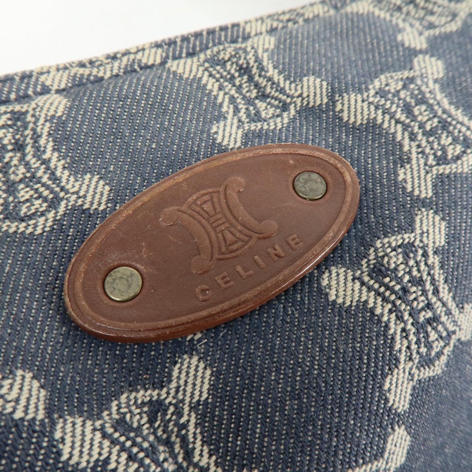 CELINE Macadam Denim Leather Shoulder Crossbody Bag Indigo Blue Brown