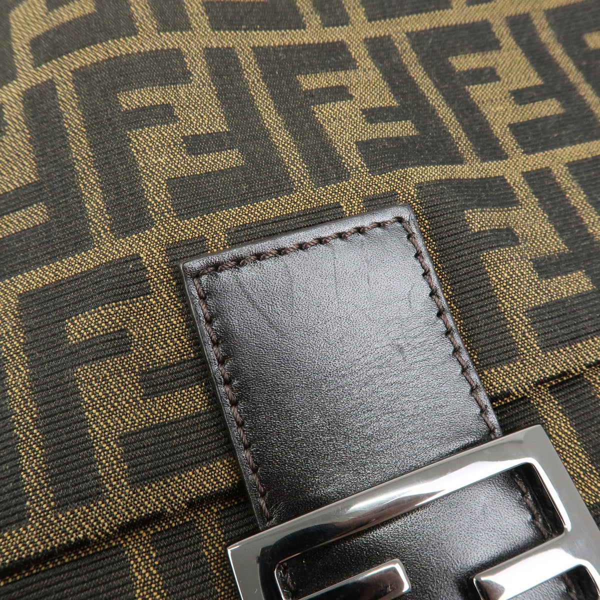 FENDI Mamma Baguette Zucca Canvas Leather Shoulder Bag Brown 8BR001