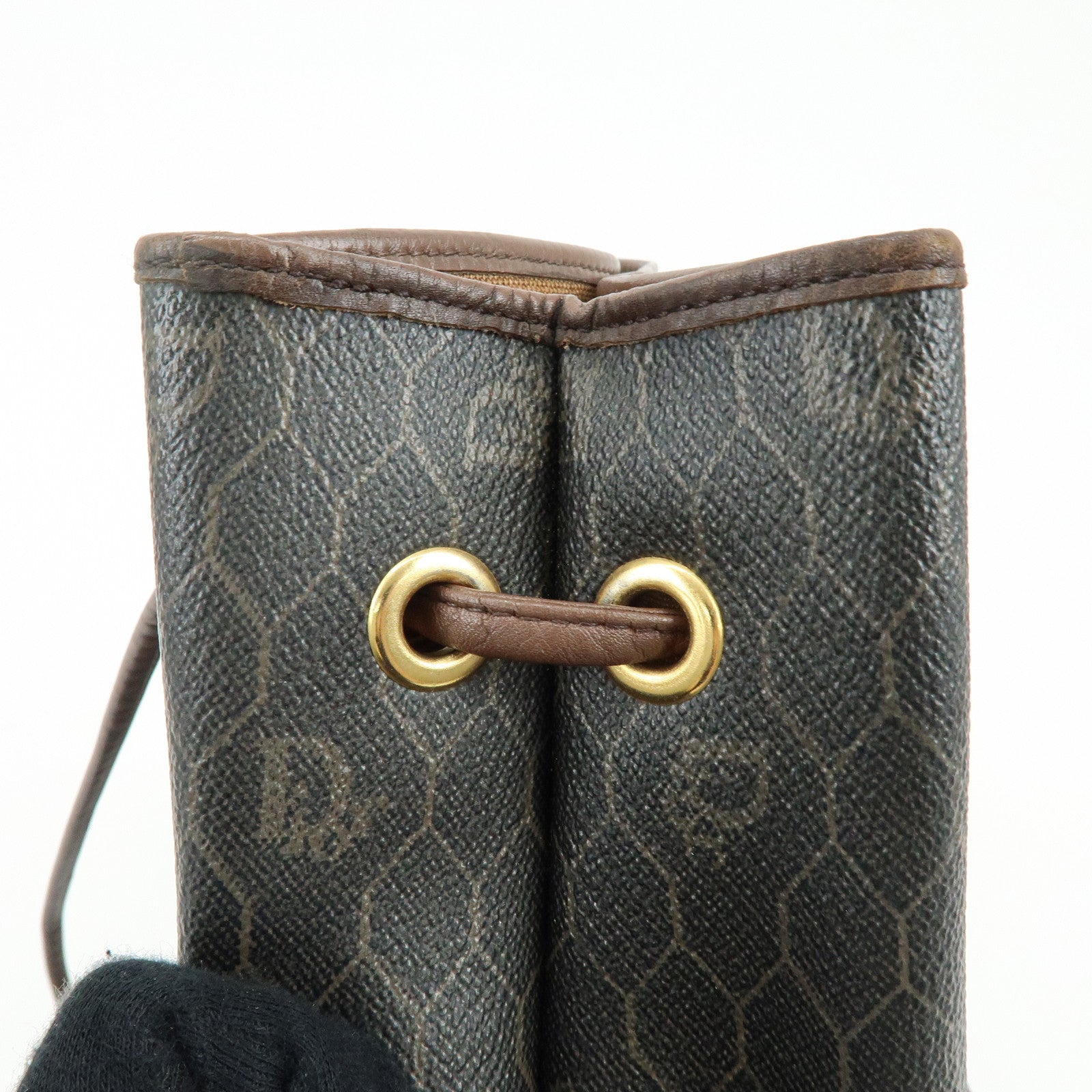 Christian Dior Honeycomb PVC Leather Shoulder Bag Brown Black