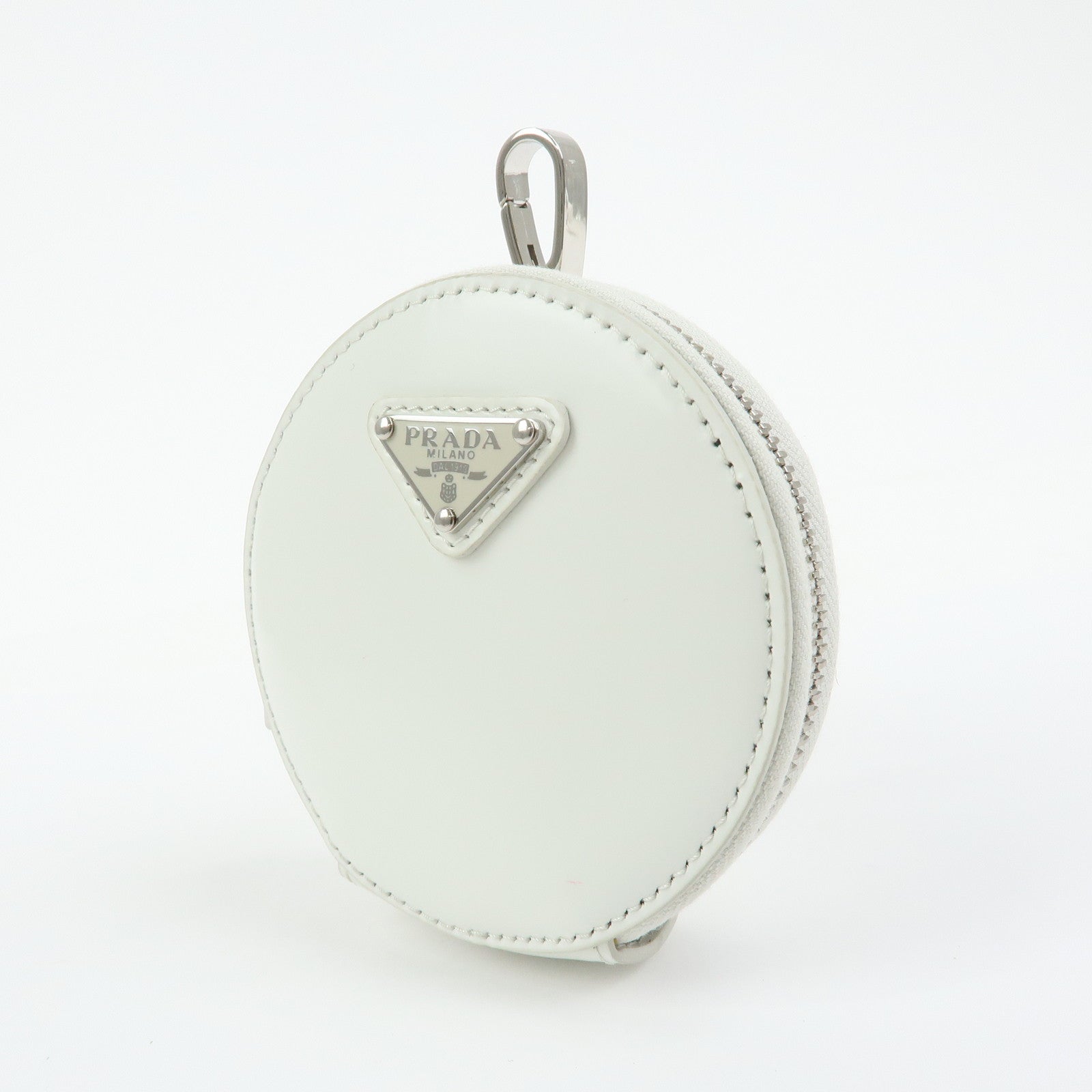 PRADA Triangle Logo Leather Mini Pouch Coin Case White 1TL431