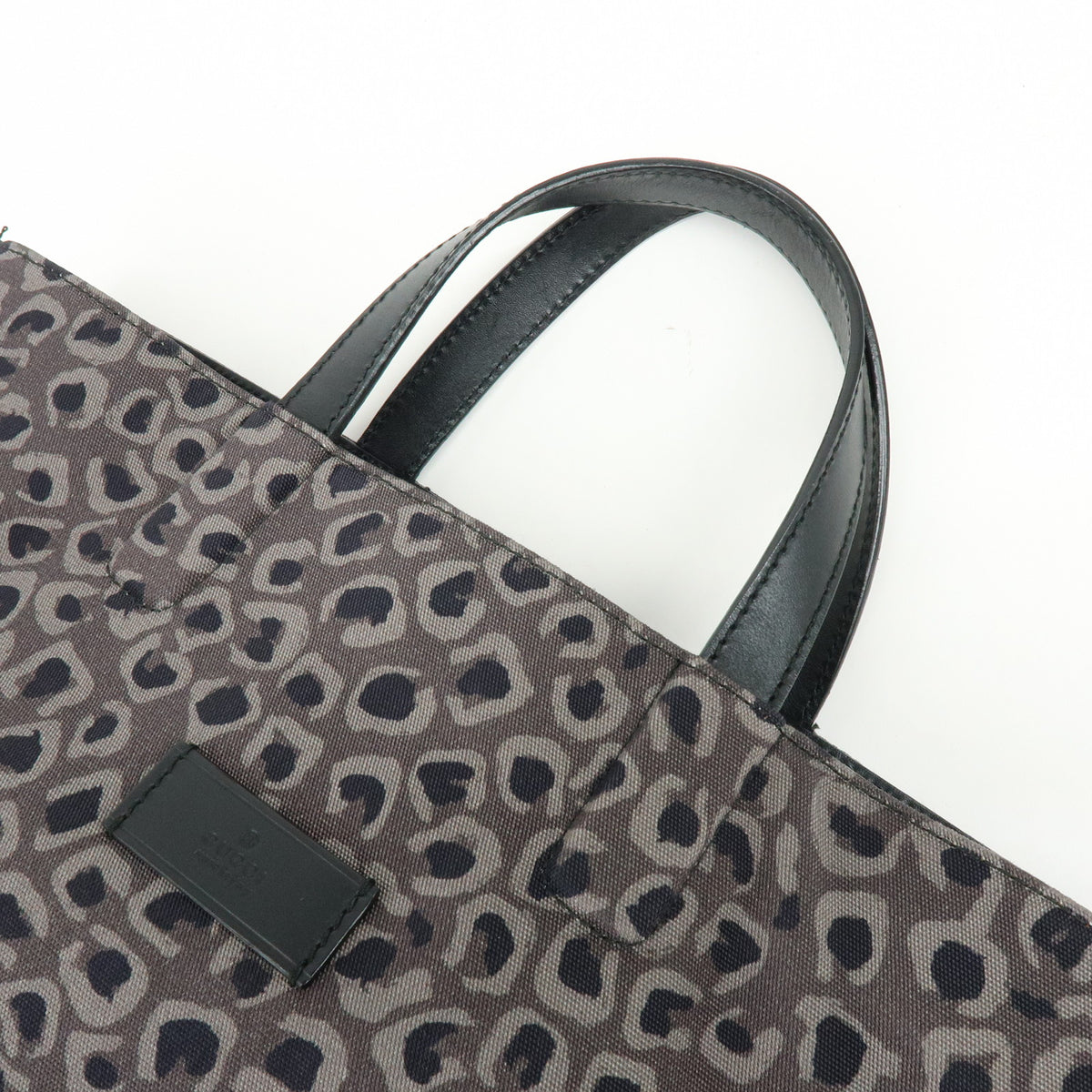 GUCCI Logo Canvas Leather Tote Bag Leopard Grey Black 341739