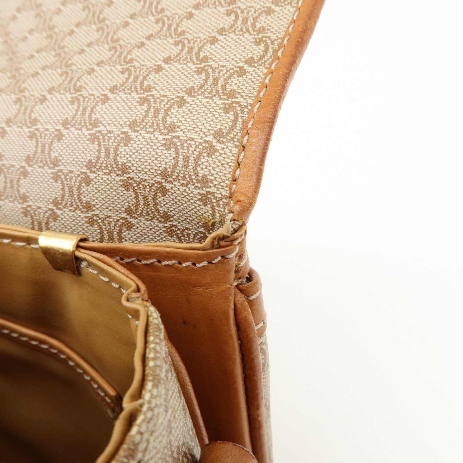 CELINE Macadam PVC Leather Shoulder Bag Crossbody Bag Brown Beige