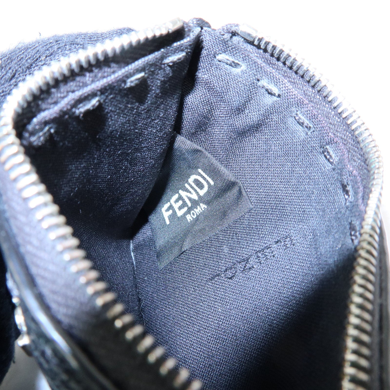 FENDI Selleria Calf Leather Card Case Coin Case Black 7M0343