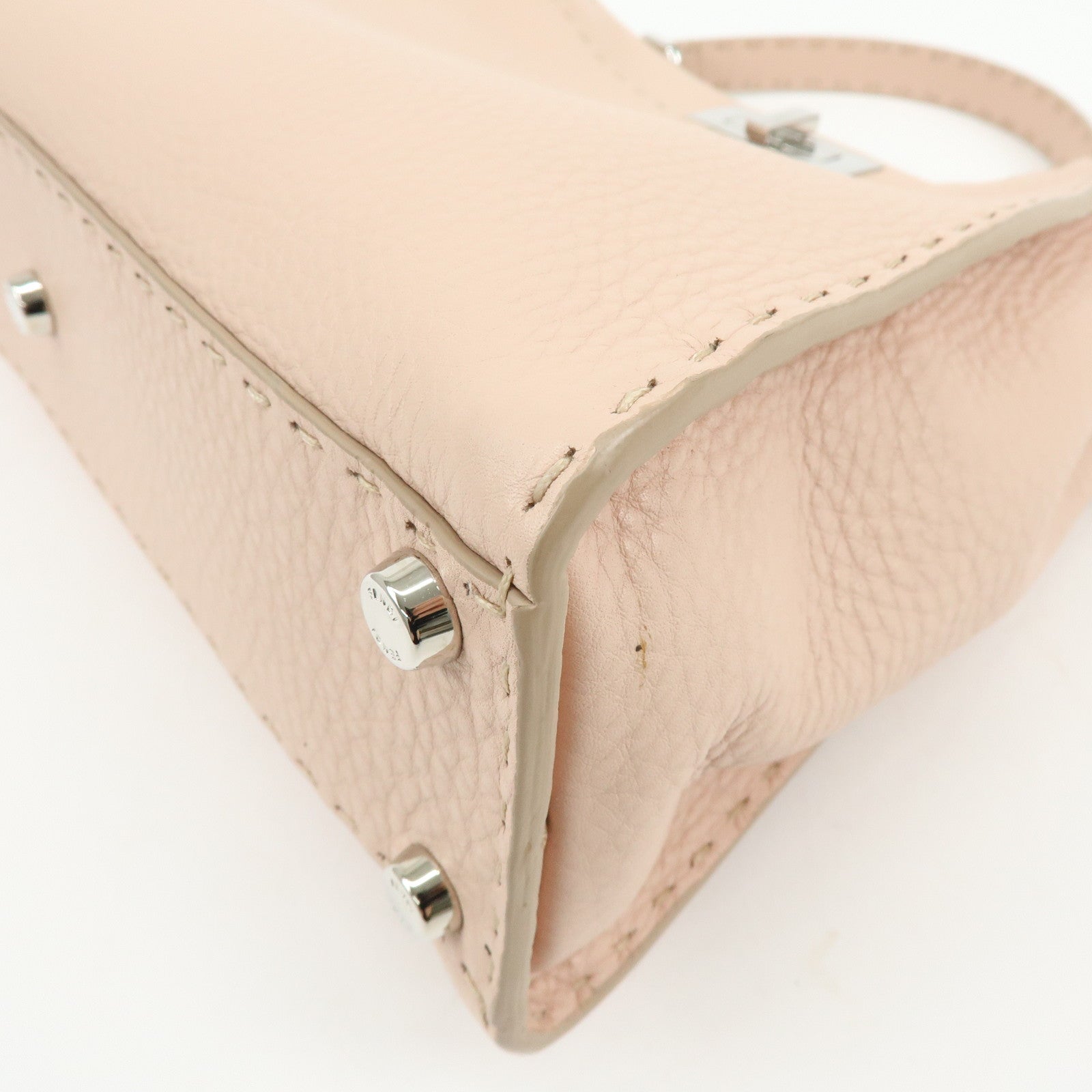 FENDI Peekaboo Calf Leather 2Way Shoulder Hand Bag Pink 8BN226