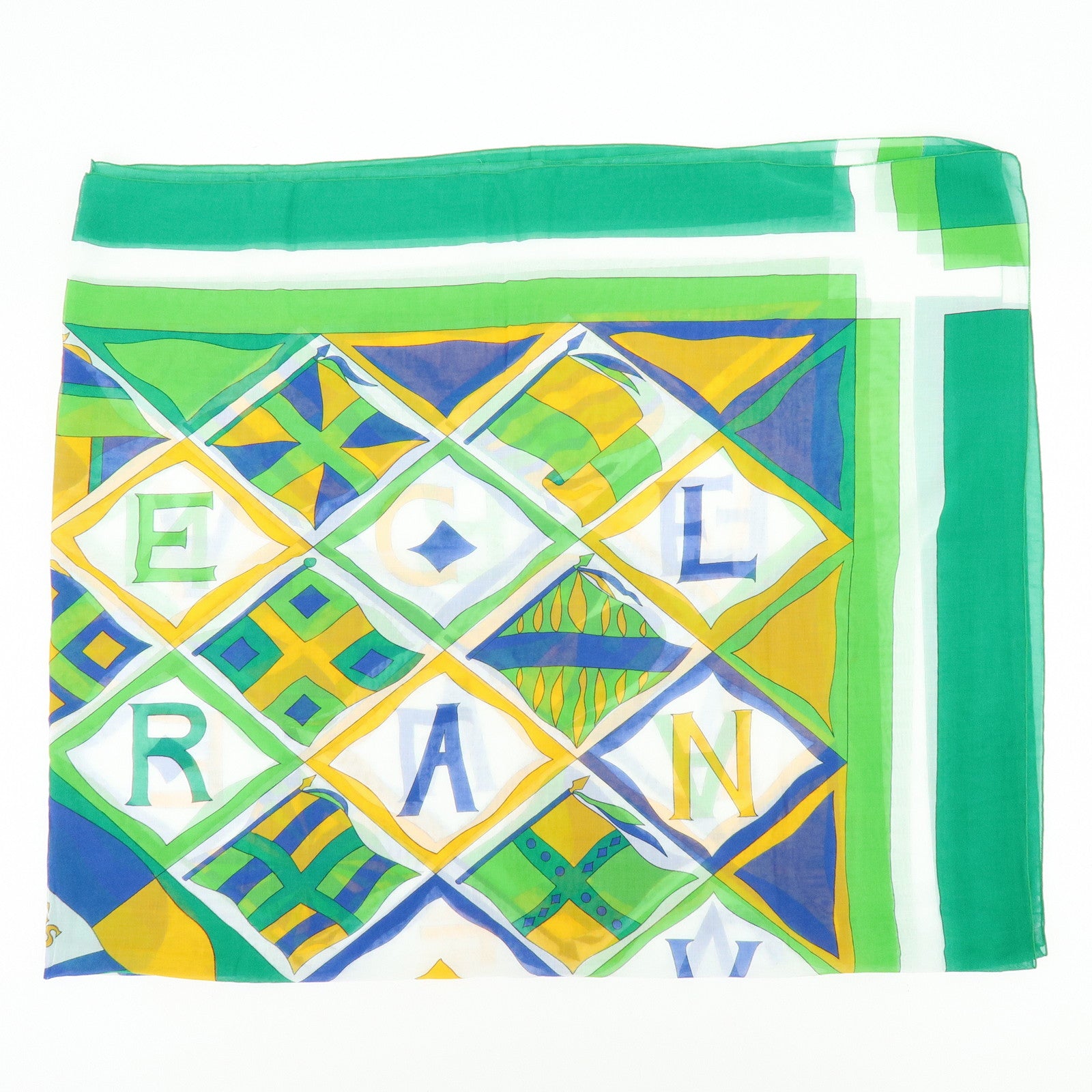 HERMES Vive La France Cotton 100% Scarf Pareo Green Blue Yellow
