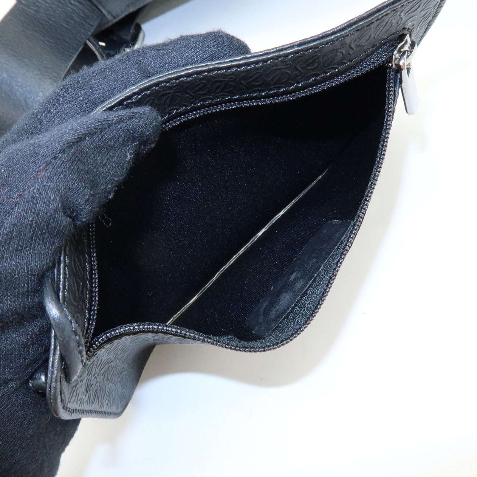 LOEWE Repeat Anagram PVC Leather Shoulder Bag Crossbody Bag Black