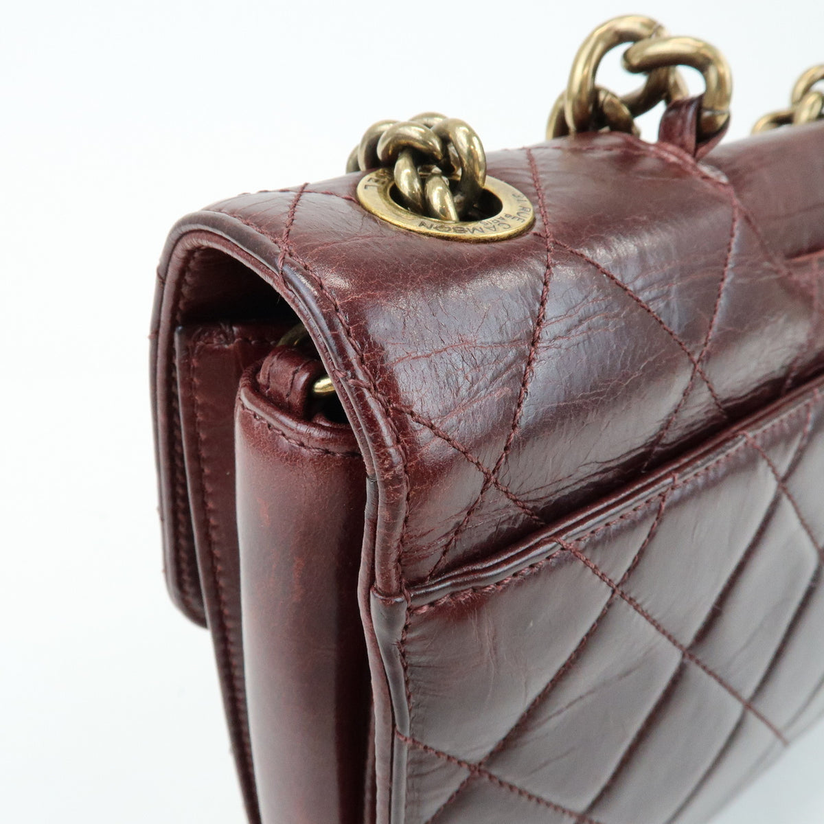 CHANEL Matelasse COCO Mark Leather Chain Shoulder Bag Burgundy