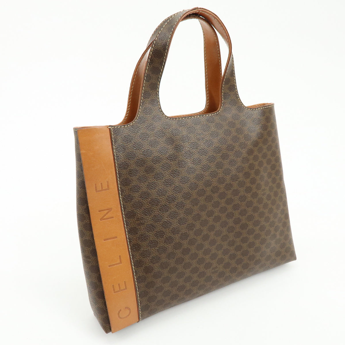 CELINE Macadam Logo PVC Leather Tote Bag Hand Bag Brown