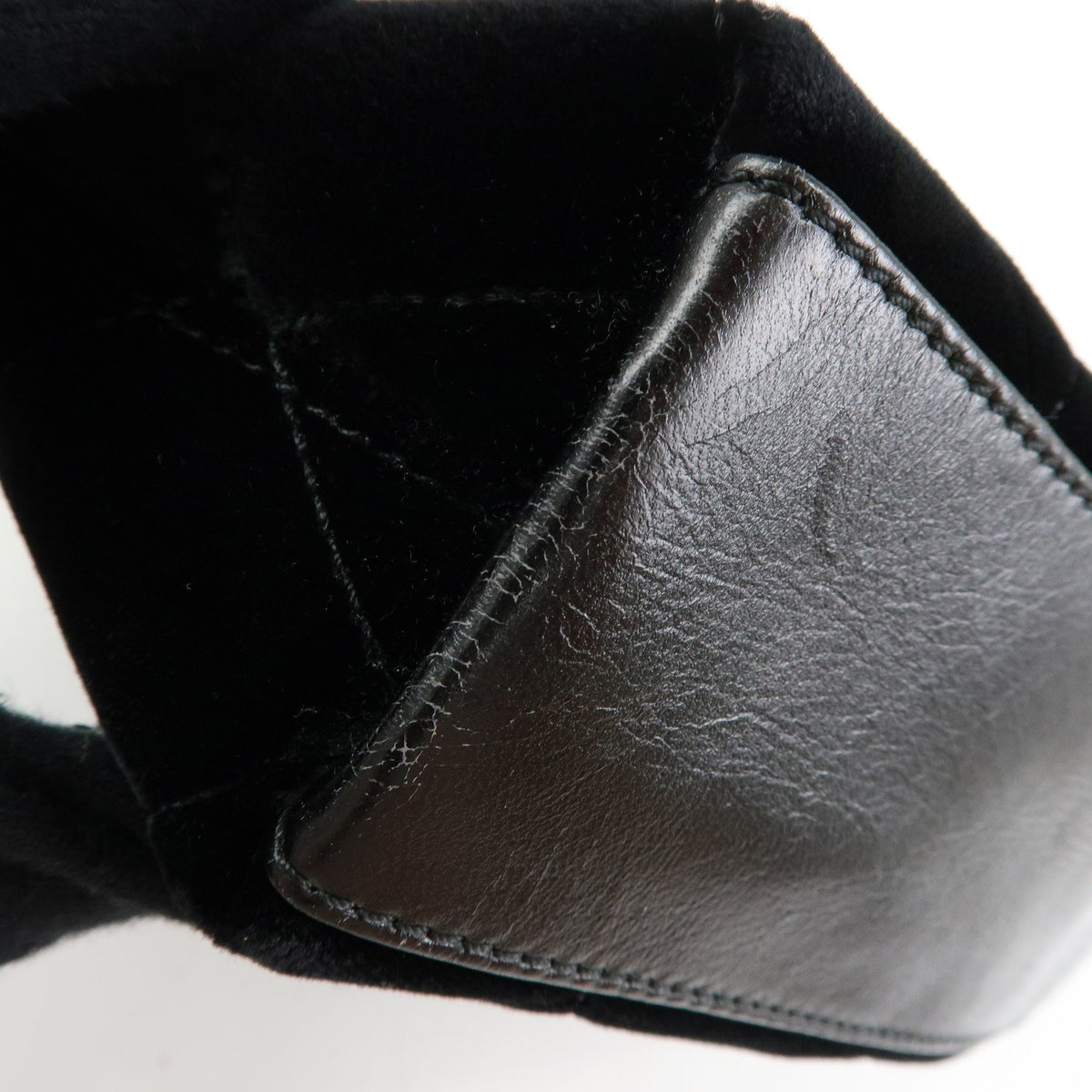 CHANEL Matelasse Velour Leather Ring Handle Hand Bag Black