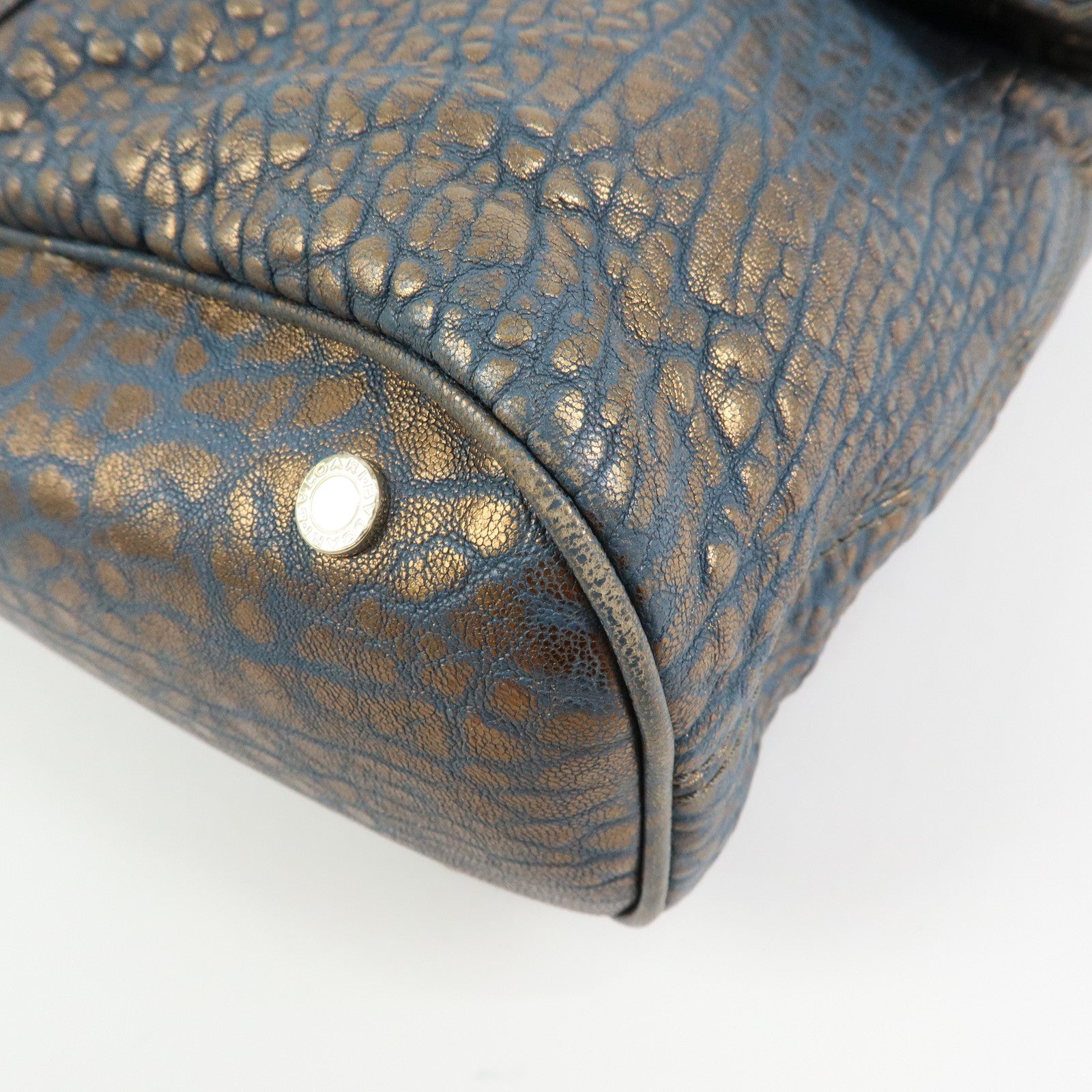 BVLGARI Leoni Leather Top Handle 2Way Bag Shoulder Bag Blue Bronze