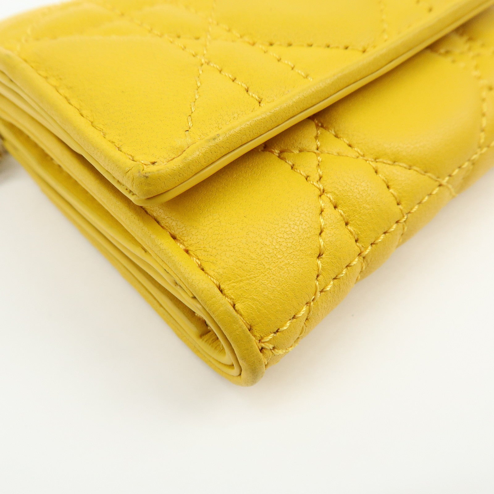Christian Dior Lady Dior Cannage Leather Lotus Compact Wallet Yellow
