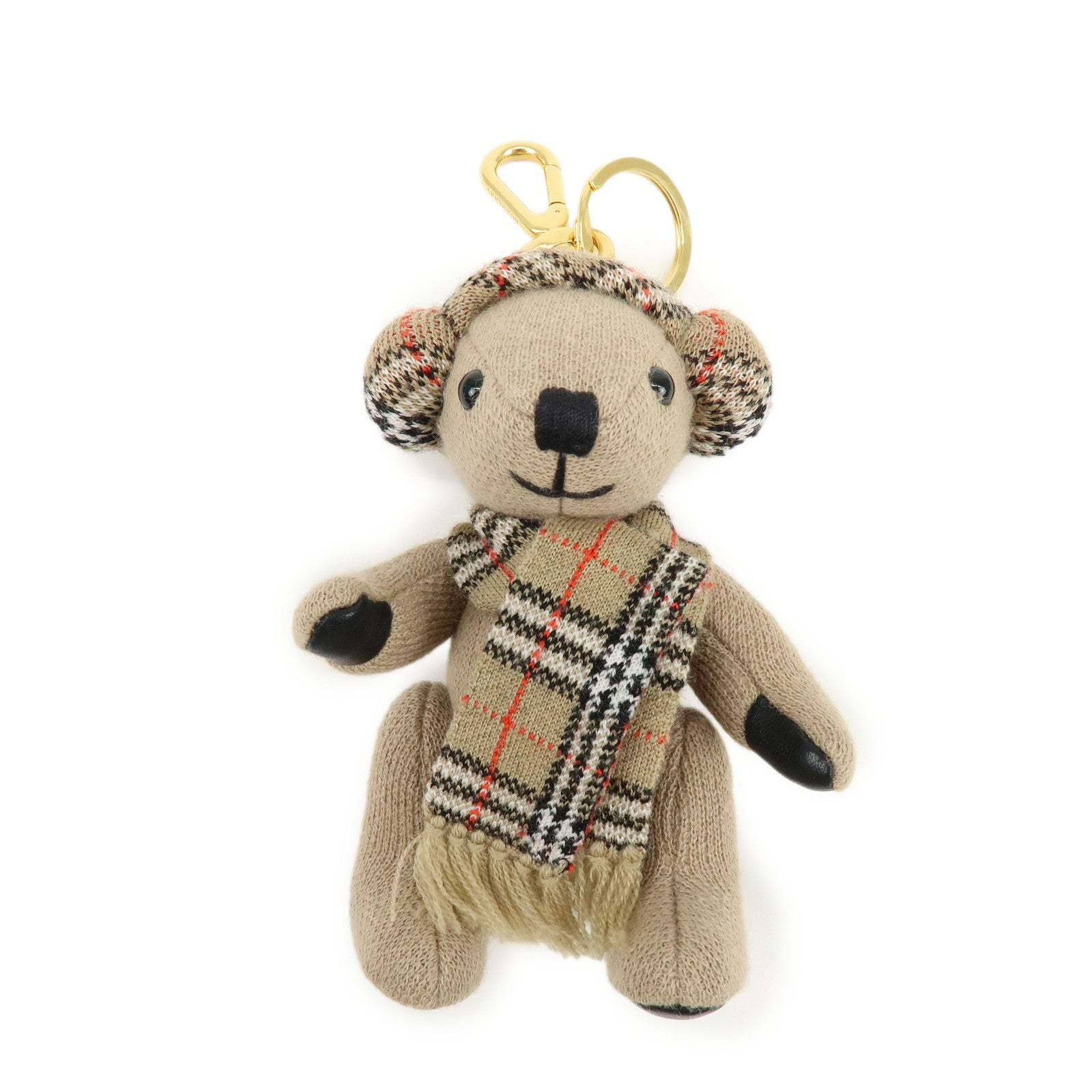 BURBERRY Nova Plaid Wool Cashmere Leather Bag Charm Brown
