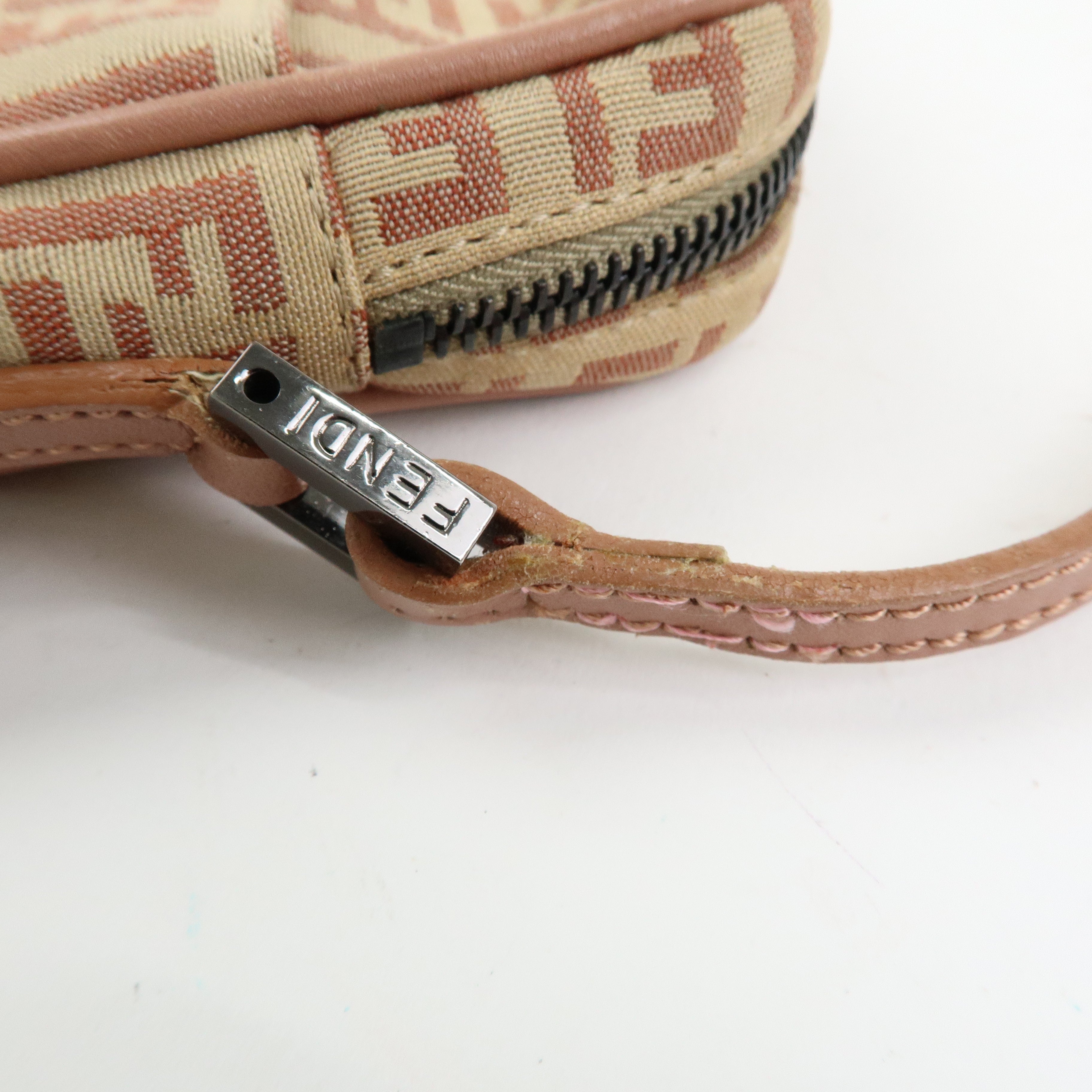 FENDI Zucchino Canvas Leather Shoulder Crossbody Bag Beige Pink 8BT053