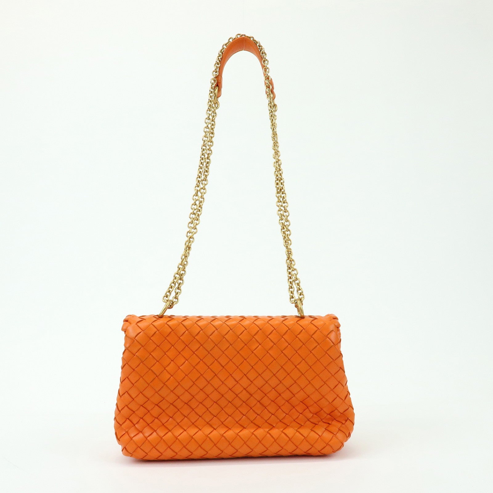 BOTTEGA VENETA Intrecciato Leather Chain Shoulder Bag Orange