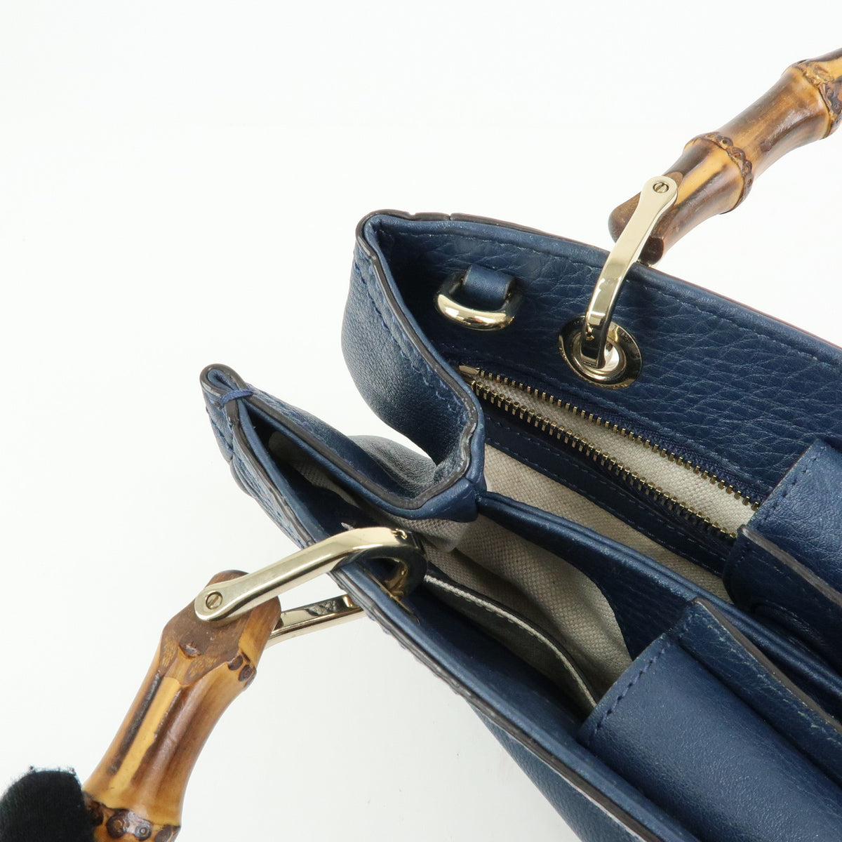 GUCCI Bamboo Shopper Small Leather 2Way Bag Tote Bag Navy 336032