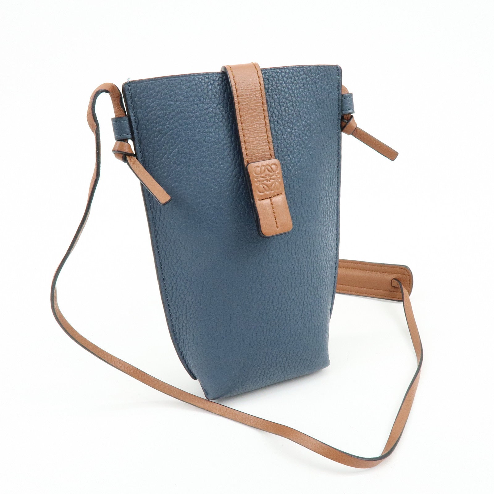 LOEWE Anagram Leather Mini Shoulder Bag Crossbody Bag Blue Brown