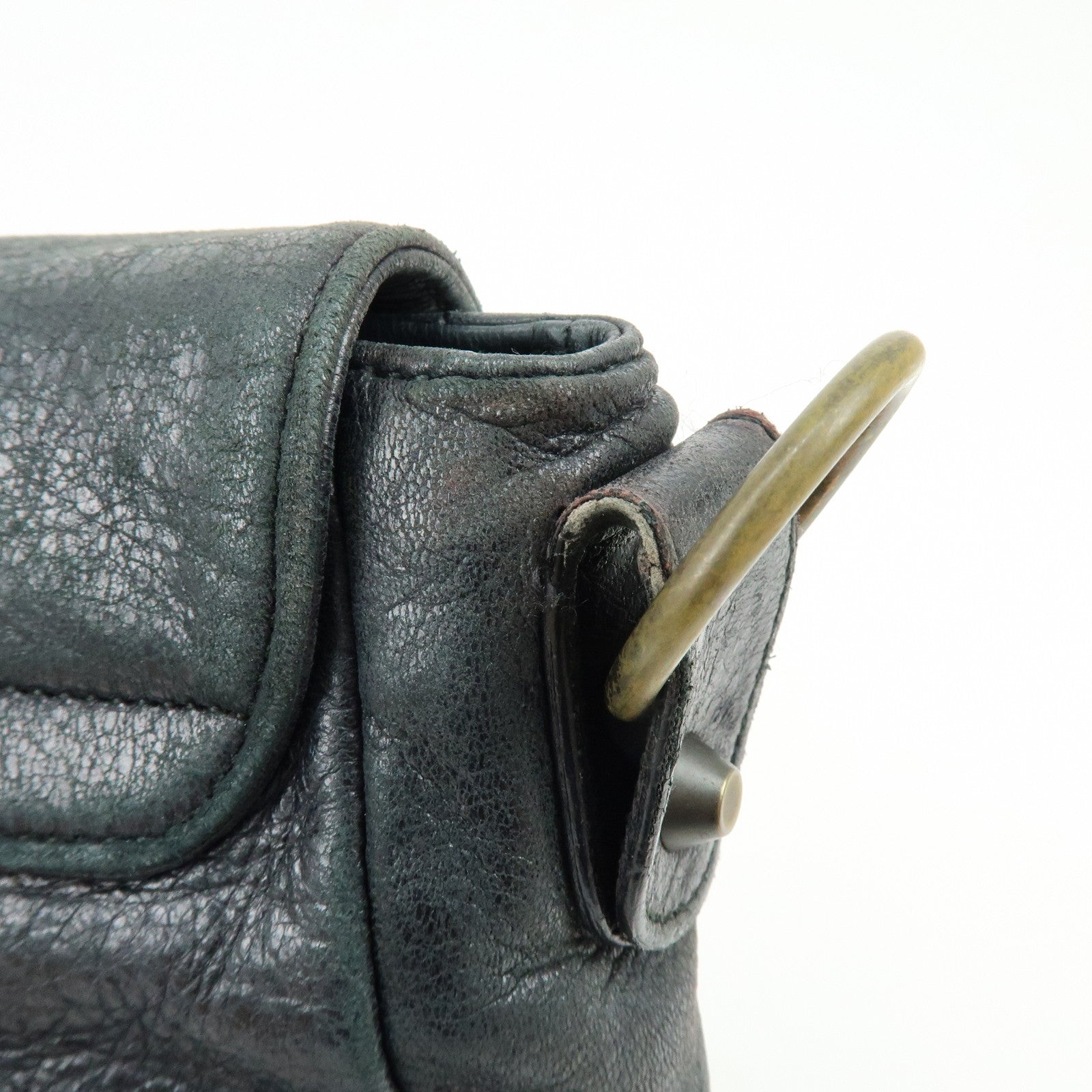 BALENCIAGA THE FOLK Leather Shoulder Bag Black 246432