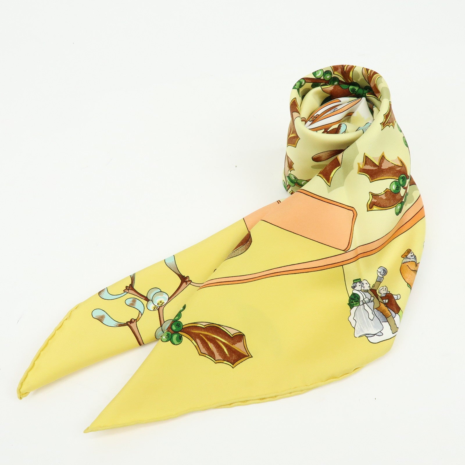 HERMES Carre 90 Silk 100% Scarf Neige d'Antan Yellow